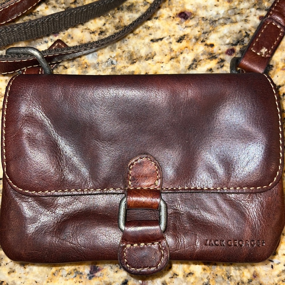 Jack Georges Buffalo Leather Crossbody, petite 7”x5” 4 compartments
